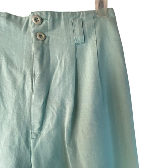 Vintage Contempo Casuals Pleated High Rise Mint Green Linen Cotton Trouser Pants - Picture 3 of 11